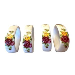 Vintage 4 White / Multi Color Bone China Floral Napkin Holders Taiwan Made
